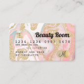 Visite Carte de crédit or marbre rose beauté monogramme (Devant)