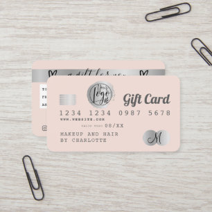 Visite Carte de crédit pastel rose pâle feuille argent ca