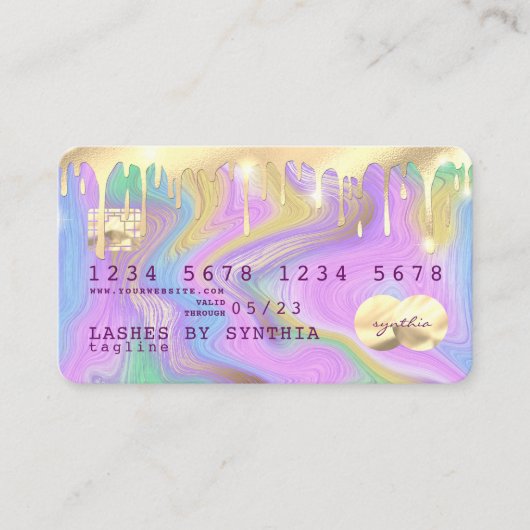 Visite carte de crédit pastel unicorn rose et or marbre (Devant)