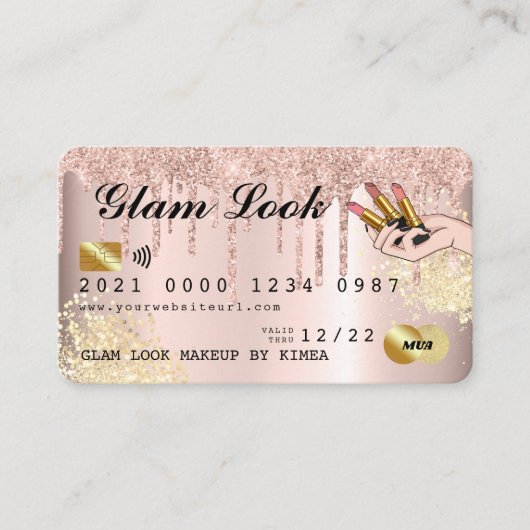 Visite Carte de crédit rose Gold Parties scintillant Drip (Devant)
