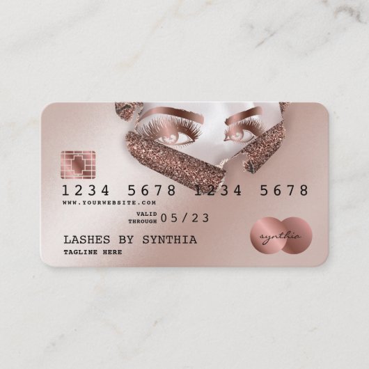 Visite Carte de crédit Rose stylisé Gold Long Lash papier (Devant)
