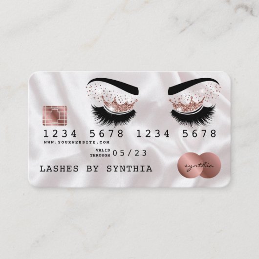 Visite Carte de crédit Rose stylisé Gold Long Lashes Cour (Devant)