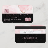 Visite Carte de crédit Styled Black Marble blush rose agn (Devant / Derrière)