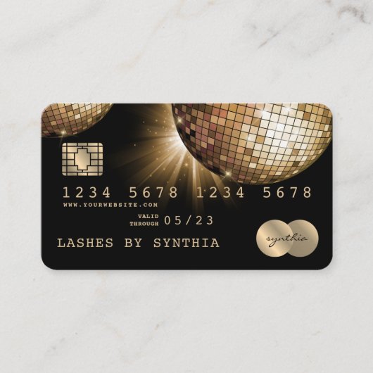 Visite Carte de crédit Styled Gold Disco Ball Code GQR (Devant)