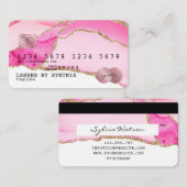 Visite Carte de crédit Styled Pink Agate Gold Maquillage (Devant / Derrière)