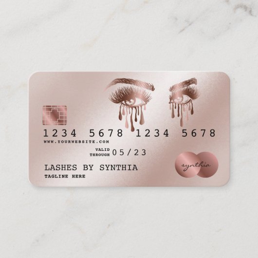 Visite Carte de crédit Styled Rose Gold Long Lash gouttes (Devant)