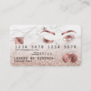 Visite Carte de crédit Stylisé Rose Gold Lashes Marbre