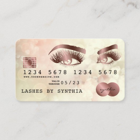 Visite Carte de crédit Stylisé Rose Gold Long Lashes Boke (Devant)