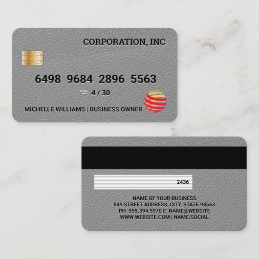 Visite Carte de crédit | Texture en cuir gris (Devant / Derrière)