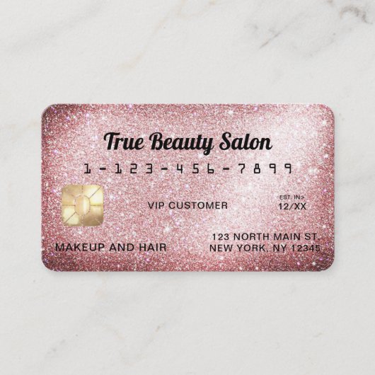 Visite Carte de crédit unique Rose Sparkly Gold Parties s (Devant)