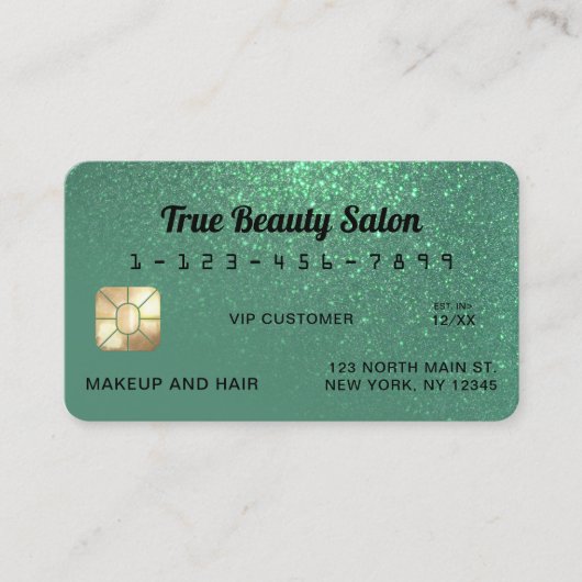 Visite Carte de crédit unique Sparkly Mermaid Turquoise P (Devant)