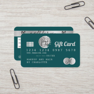 Visite Carte de crédit vert émeraude feuille argent cadea