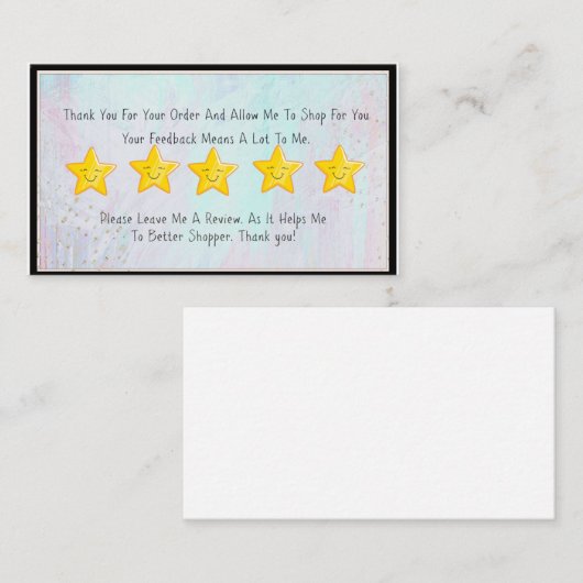 Visite Carte de demande 5 étoiles Dasher (Devant / Derrière)