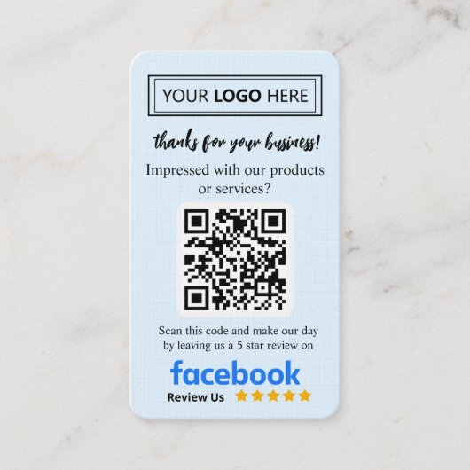 Visite Carte de demande d'avis Facebook avec logo et code (Devant)