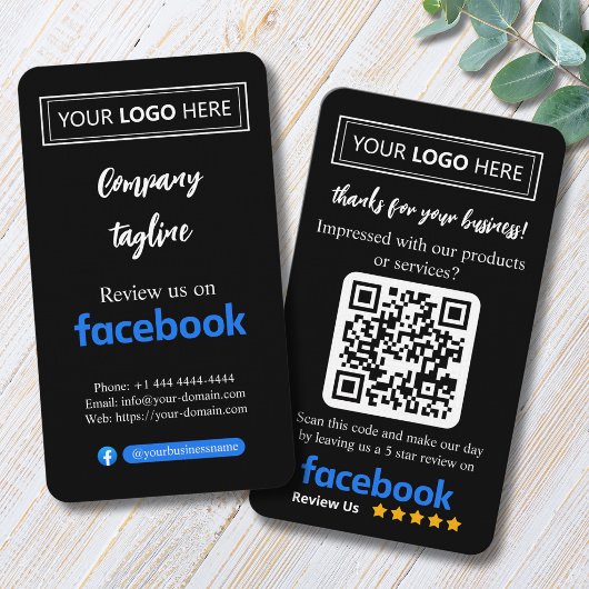 Visite Carte de demande d'avis Facebook avec logo et code