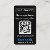 Visite Carte de demande d'avis Facebook avec logo et code (Devant)