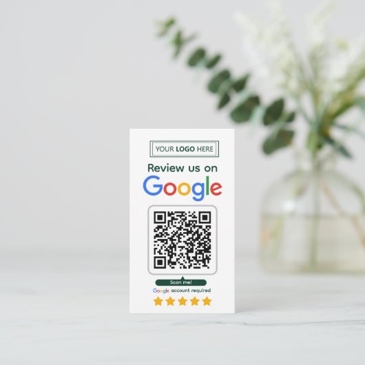 Visite Carte de demande d'avis Google avec logo et code Q (Debout devant)