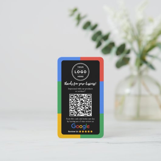 Visite Carte de demande d'avis Google avec logo et QR Cod (Debout devant)
