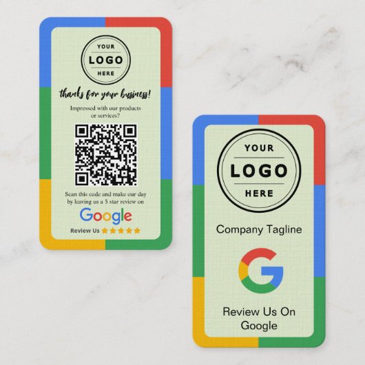 Visite Carte de demande d'avis Google avec logo et QR Cod (Devant / Derrière)