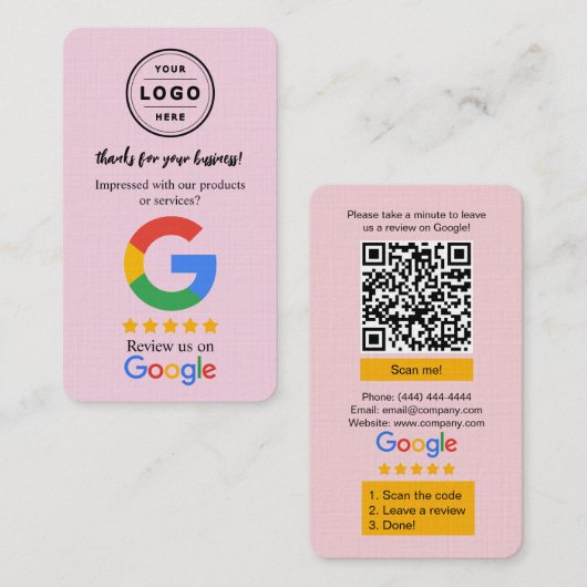 Visite Carte de demande d'avis Google avec logo et QR Cod (Devant / Derrière)