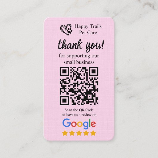 Visite Carte de demande d'avis Google pour les soins aux (Devant)