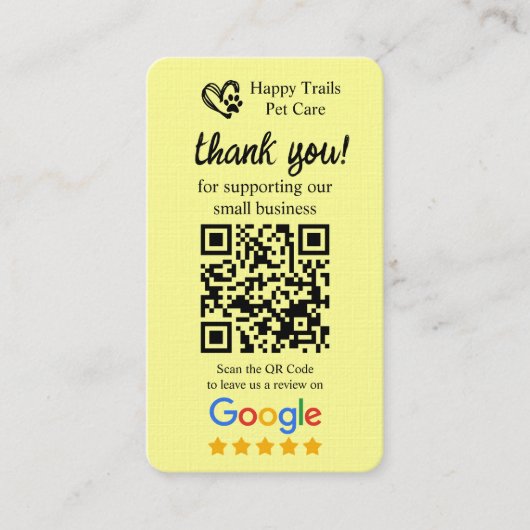 Visite Carte de demande d'avis Google pour les soins aux (Devant)