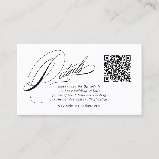 Visite Carte de détails de calligraphie élégante avec cod (Devant)