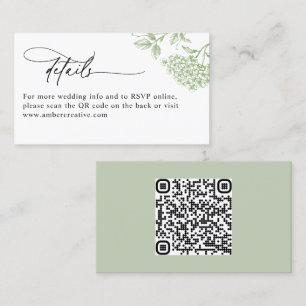 Visite Carte de détails de mariage à code QR floral vert