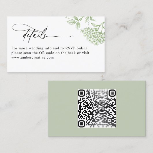 Visite Carte de détails de mariage à code QR floral vert (Devant / Derrière)