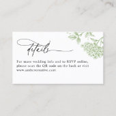 Visite Carte de détails de mariage à code QR floral vert (Devant)