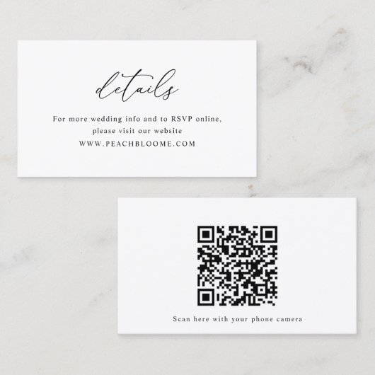 Visite Carte de détails du code QR du Mariage noir et bla (Devant / Derrière)