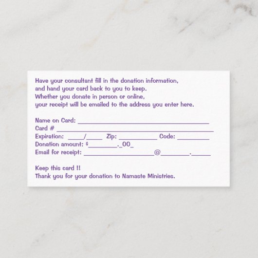 Visite Carte de don NM (Dos)