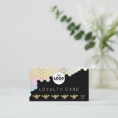 Visite carte de fidélité abeilles nid d'abeille sur noir (Debout devant)