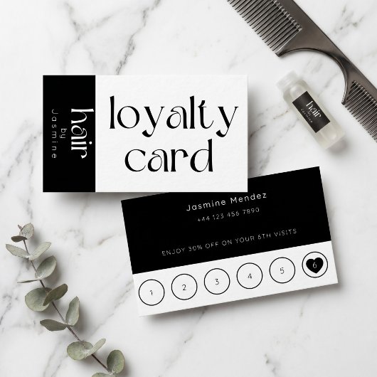 Visite Carte de fidélité client noir et blanc pour coiffe