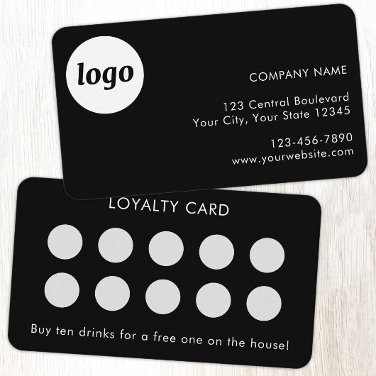 Visite Carte de Fidélité Client Noir Texte et Logo Simple