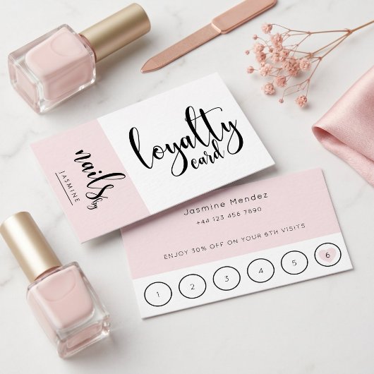 Visite Carte de Fidélité Client Rose Pâle Nails Studio