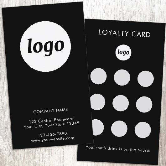 Visite Carte de Fidélité Client Simple Logo et Texte Noir