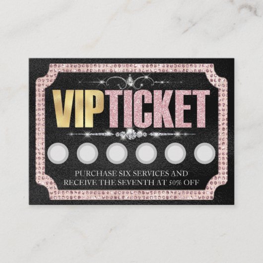 Visite Carte de fidélité client VIP Black & Pink Glitter (Devant)