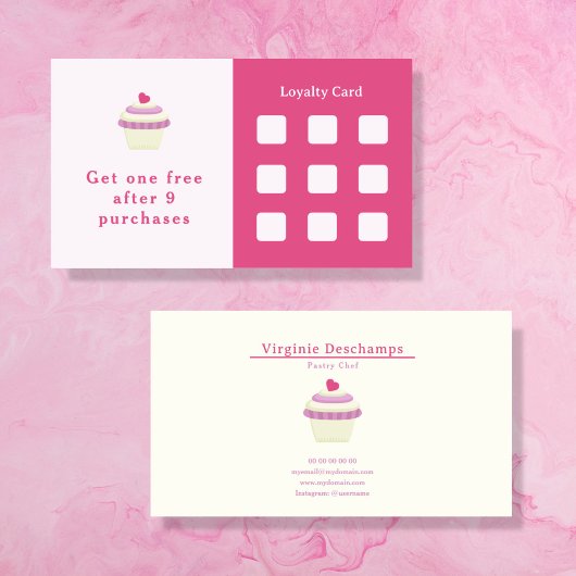 Visite Carte de fidélité Cupcake Rose