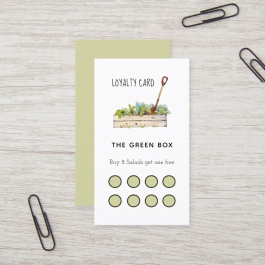 Visite Carte de fidélité de restaurant de salade (Devant/Arrière en situation)
