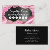 Visite carte de fidélité en feuille noire rose agate (Devant / Derrière)