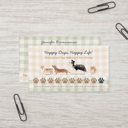 Visite Carte de fidélité Gingham de garde de chiens et de (Devant/Arrière en situation)