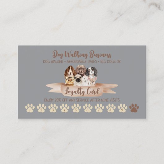 Visite Carte de fidélité Gray Dog Walker Paw (Devant)