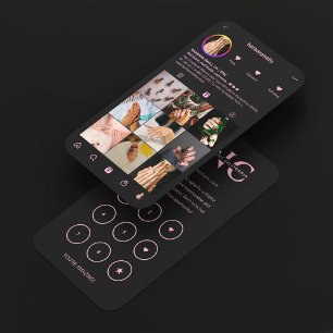 Visite Carte de fidélité Instagram Rose Noir Tech Ongles
