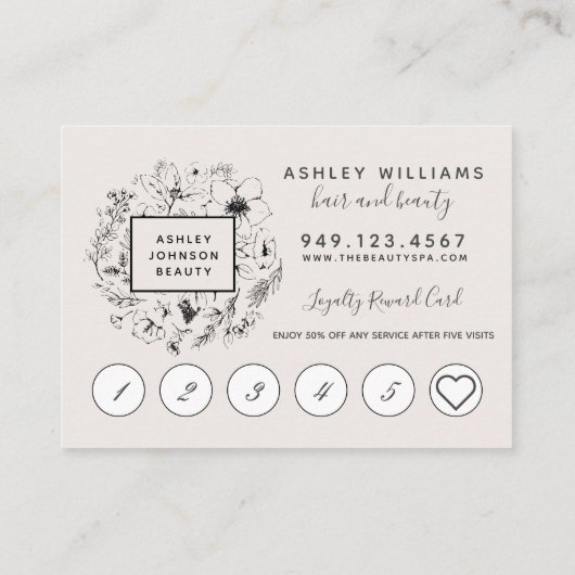 Visite Carte de fidélité moderne Botanique Blush & Black  (Dos)
