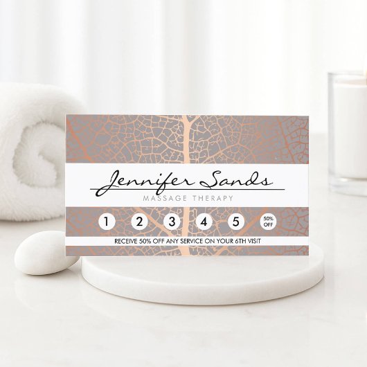 Visite Carte de fidélité Motif de feuille d'or Rose éléga