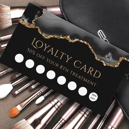 Visite carte de fidélité noir et or agate