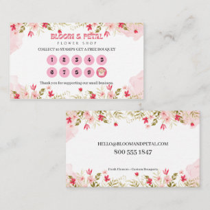 Visite Carte de fidélité Punch Floral Rose Aquarelle