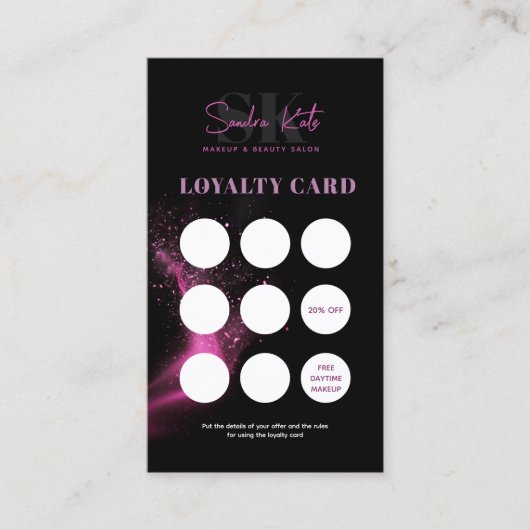 Visite Carte de fidélité QR Code du salon de beauté Black (Devant)