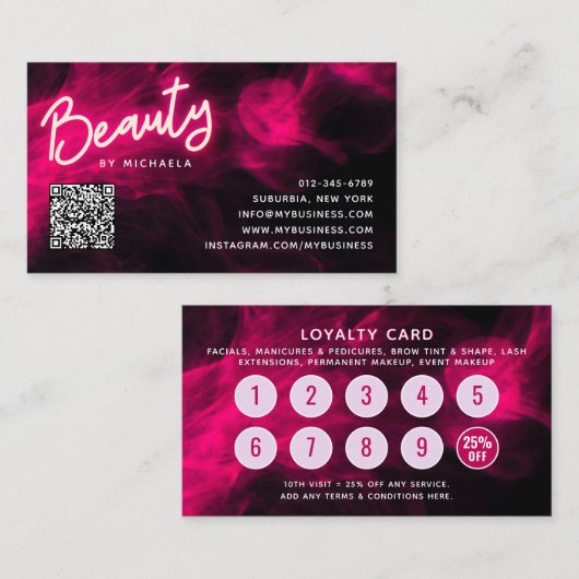Visite Carte de fidélité QR Code du Salon de cils Pink Ne (Devant / Derrière)